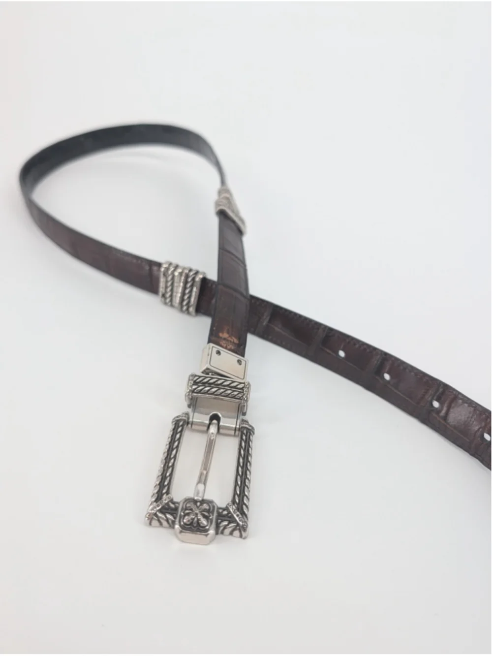 Vintage Brighton Reversible Black Brown Croc Leather Belt Silver Buckle 30-34